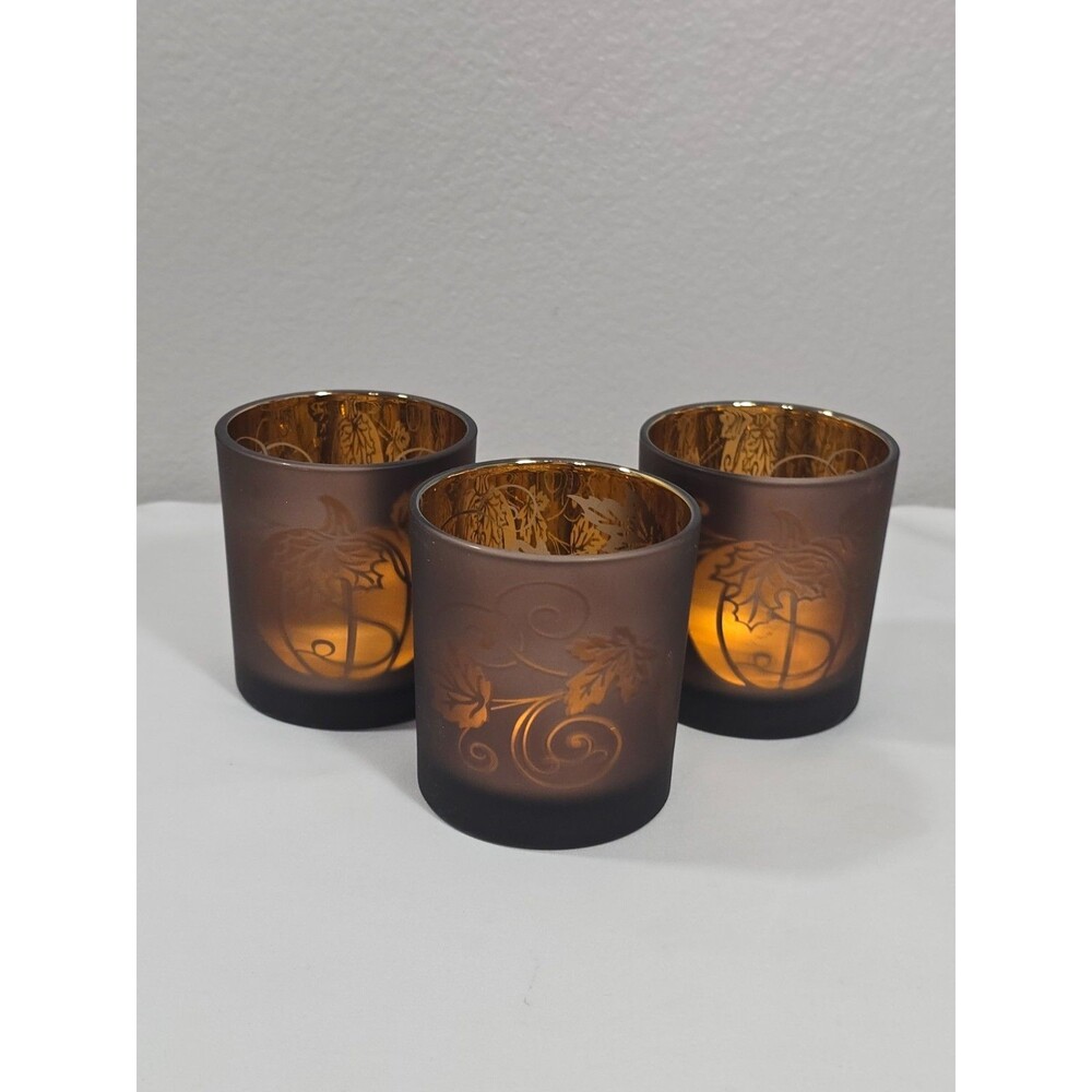 Yankee Candle Flickering Pumpkin Orange Votive/Tealight Glass Holder Fall Decor